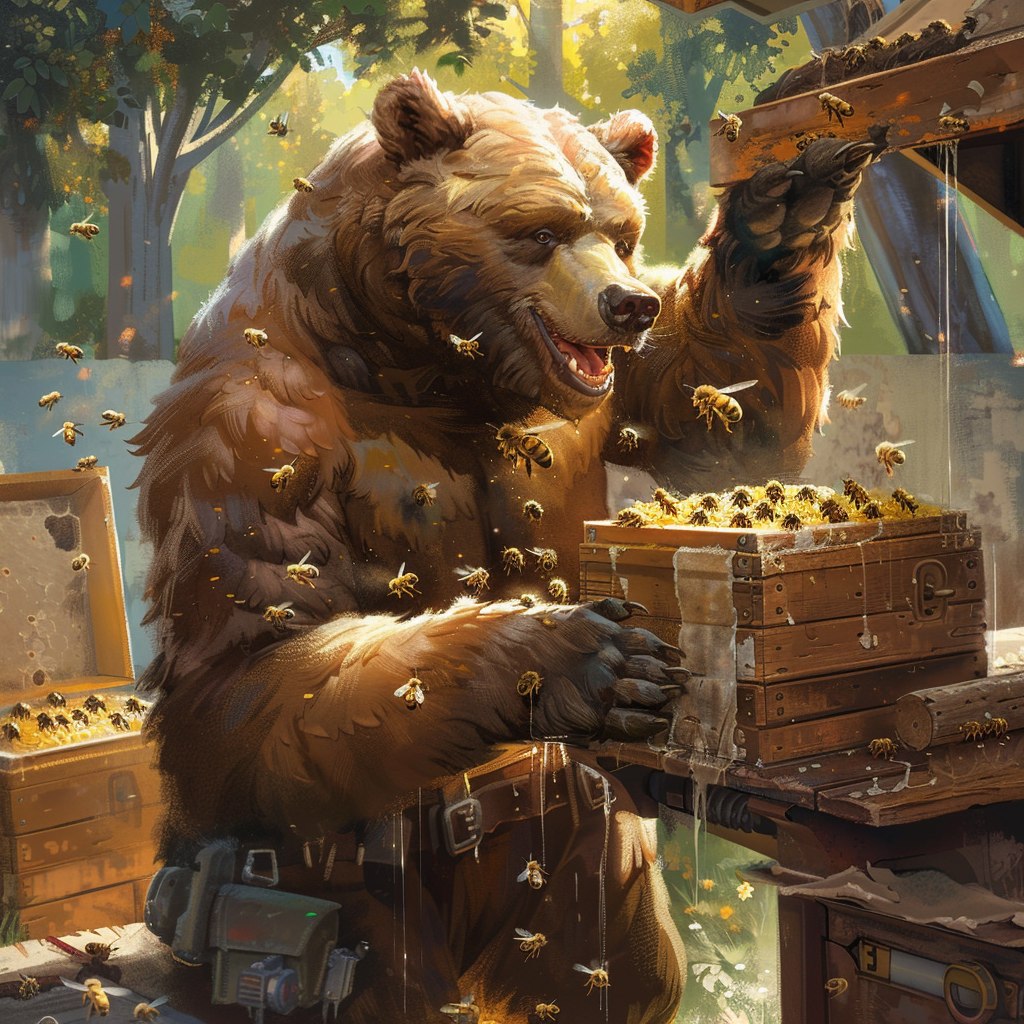 happy grizzly bear beekeeper