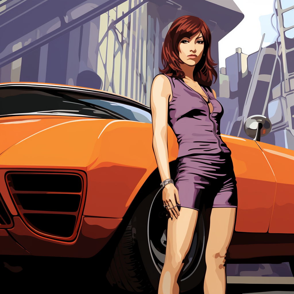 Faye Valentine with 1970 Datsun Z Car