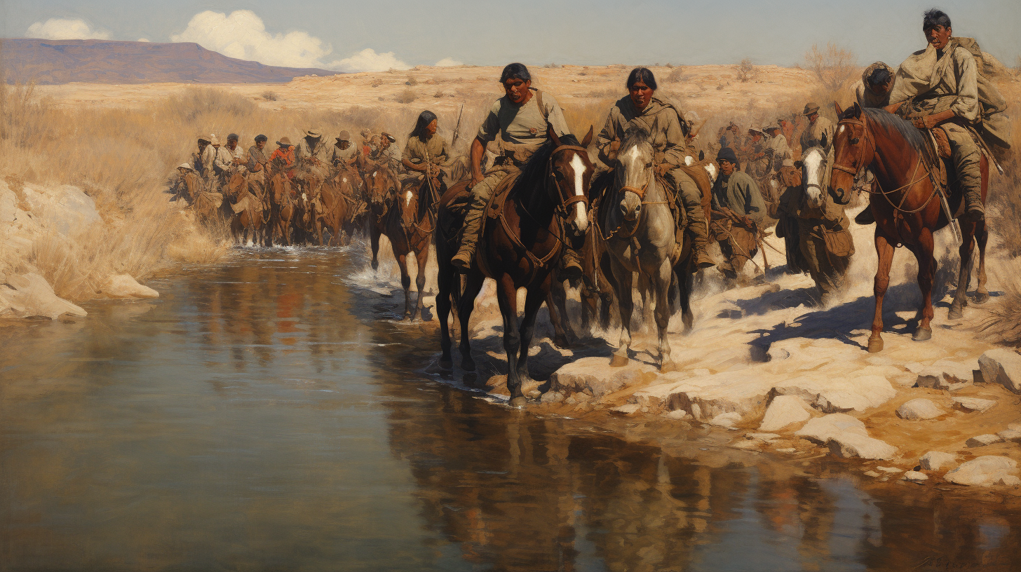 Federal Troops Escorting Immigrants Rio Grande Mexico