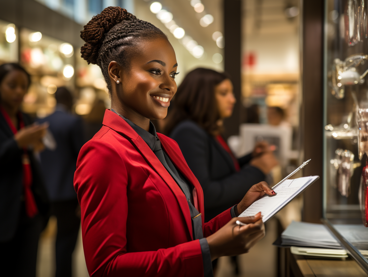 Retail employee taking customer feedback notes