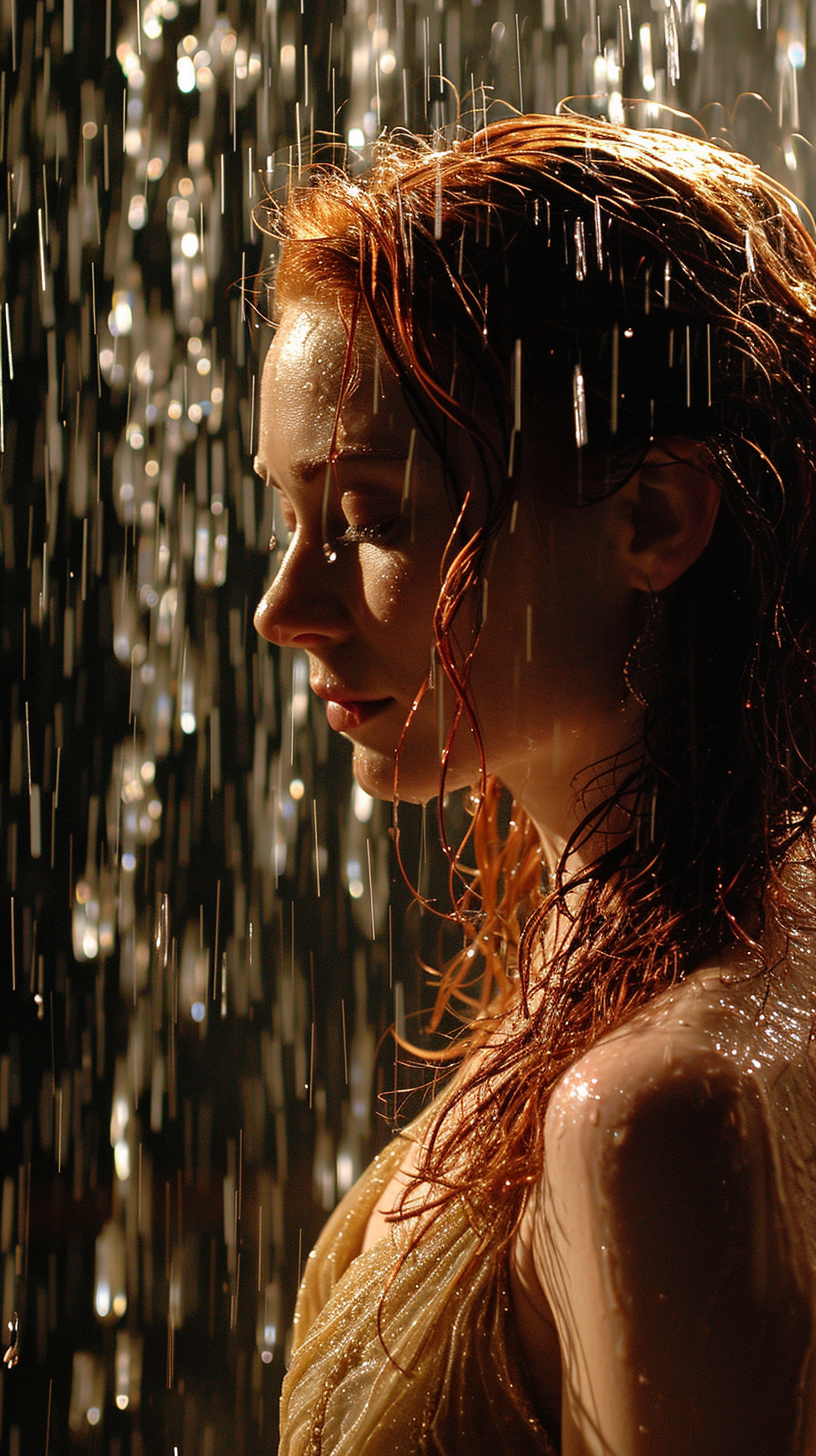 Felicia Day in Soaking Wet Hair and Gown