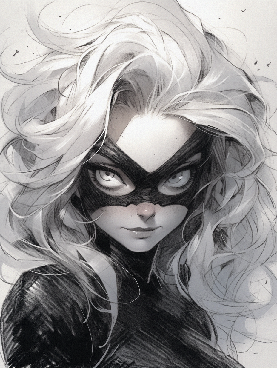 Charcoal drawing of Felicia Hardy as Black Cat