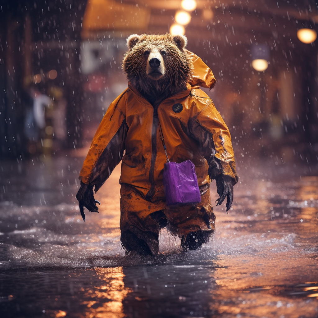 Vibrant Fellini Film Still: Bear in Space Suit