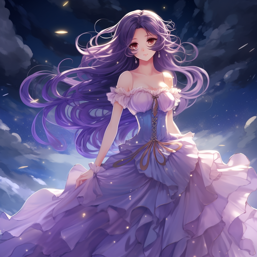 Elegant Anime Character with Long Wavy Hair