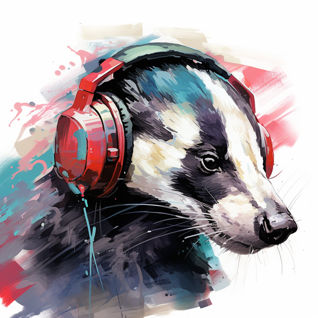 Female badger wearing headset on white background