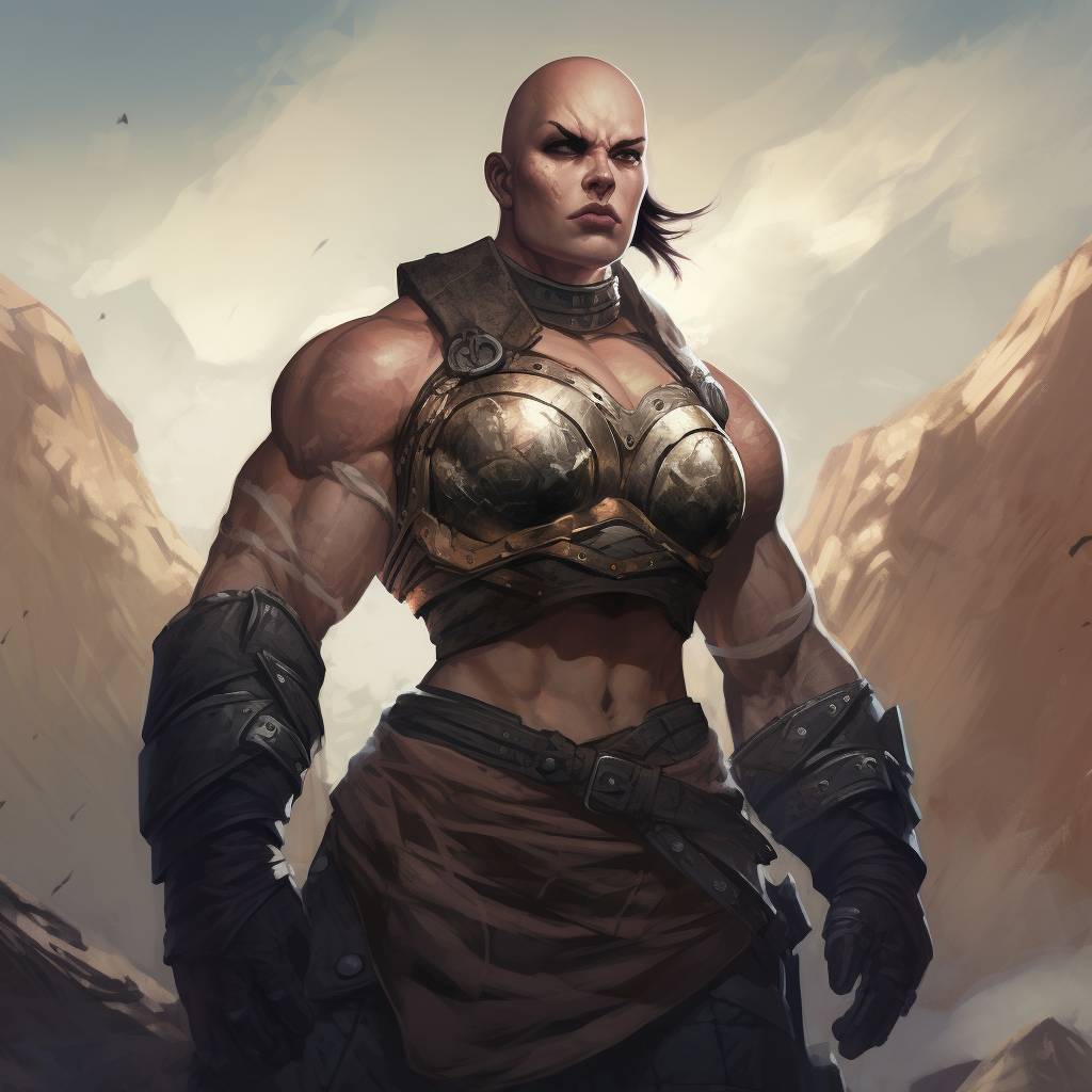 Strong female bald Goliath warrior