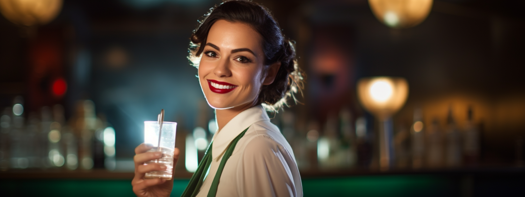 Female bartender shaking cocktail shaker