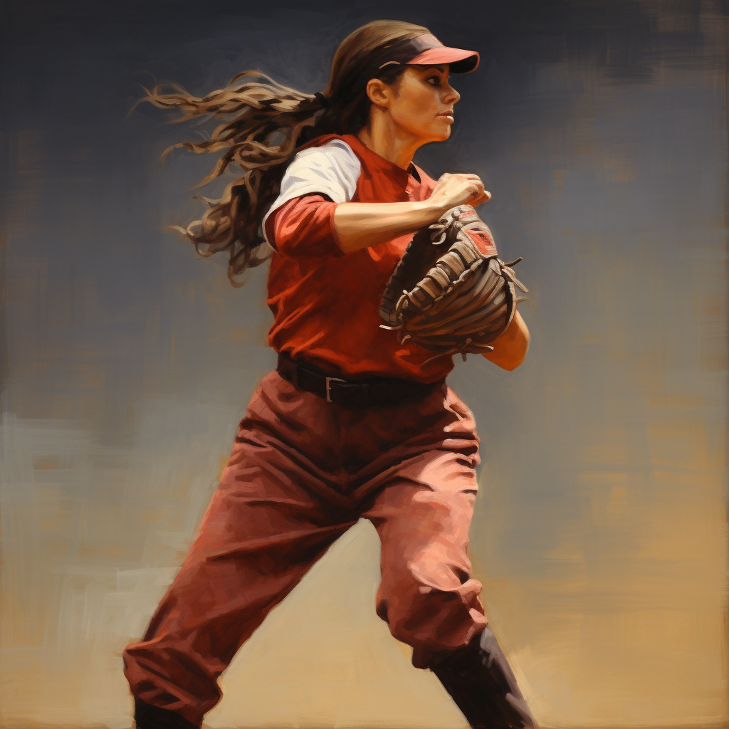 Female baseball player pitching image