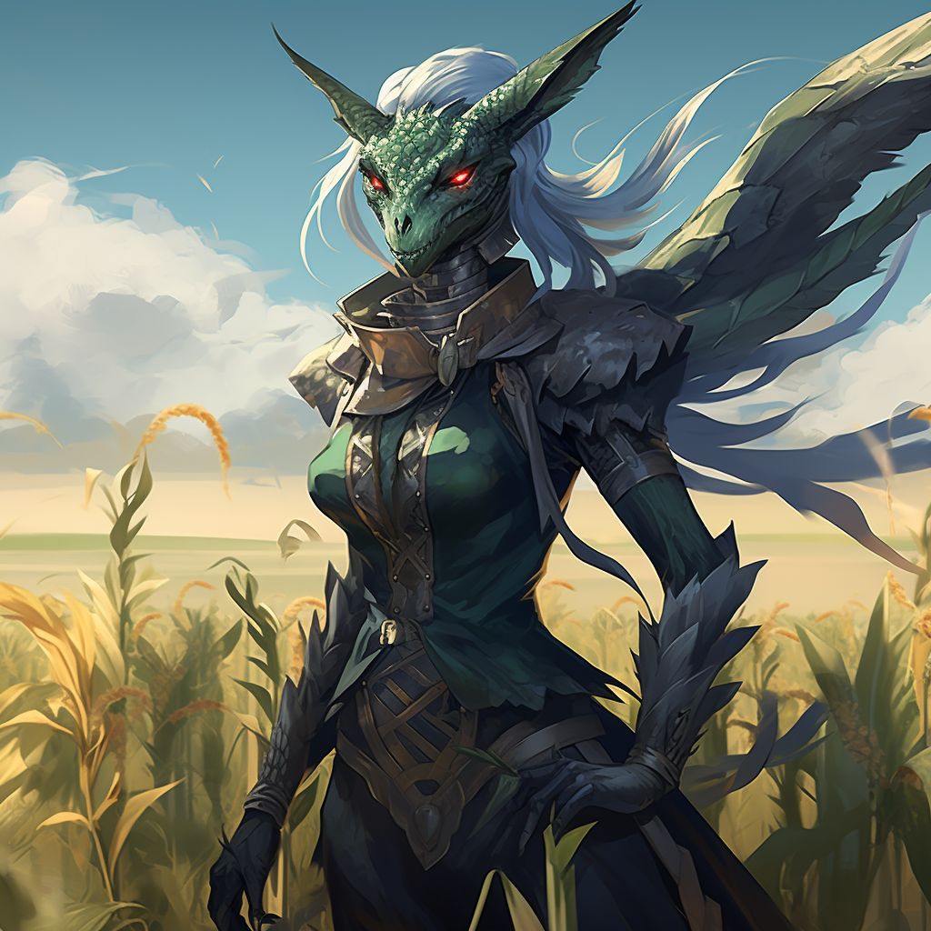 Female black dragon in farmer outfit