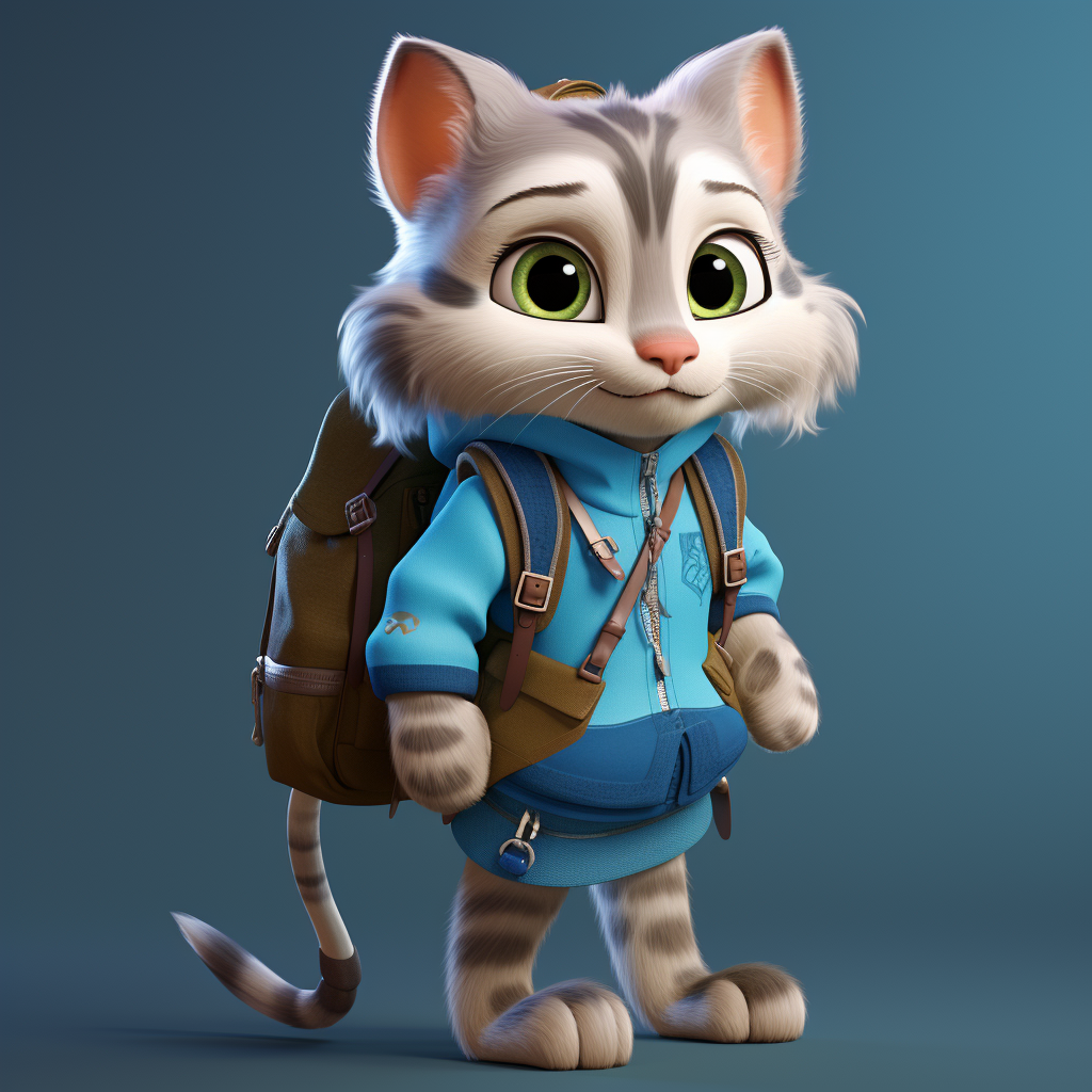 Cute Russian Cat in Girl Scout Dress and Backpack