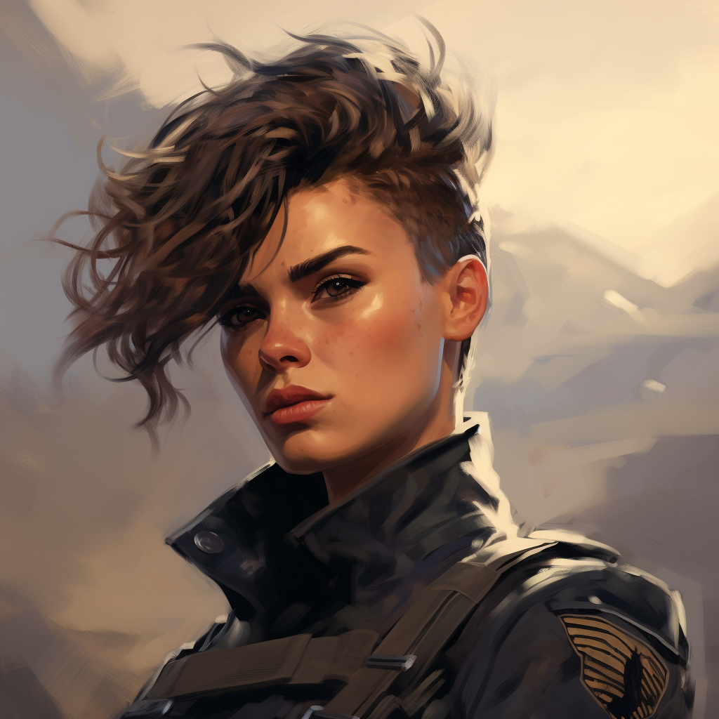 Female marine with brown hair and short mohawk hairstyle