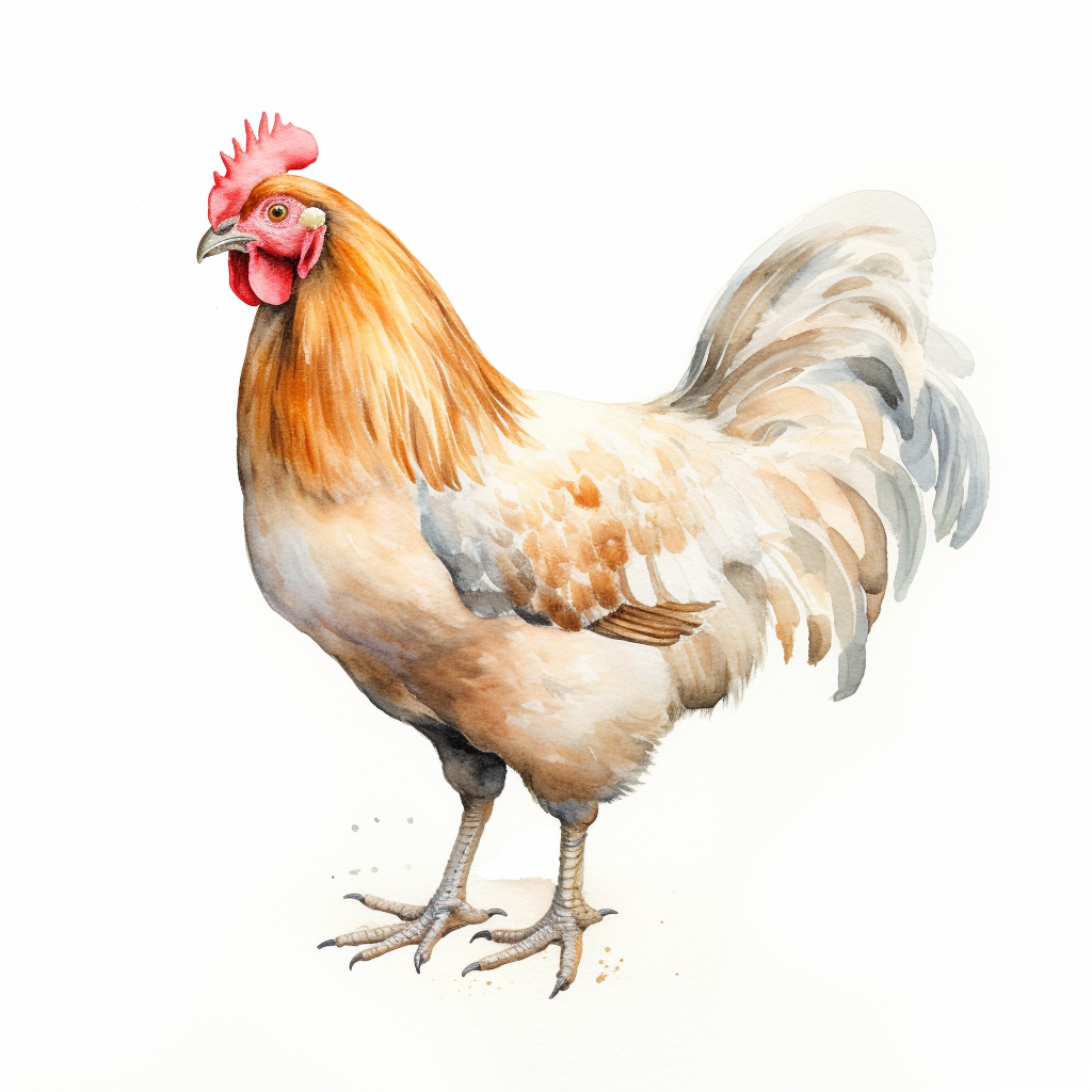 Watercolor Painting of Female Buff Cochin Chicken