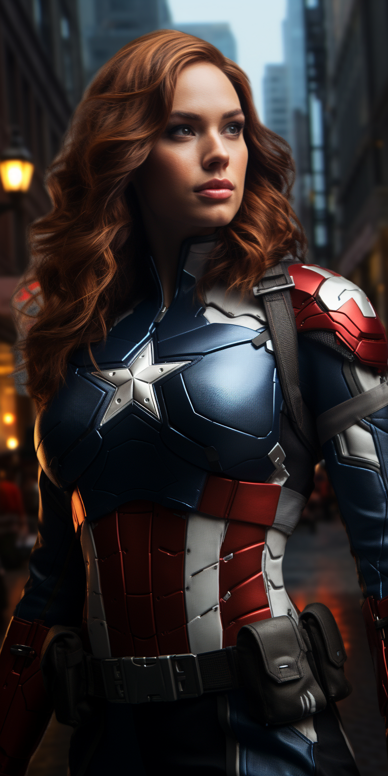 Female Captain America with American Flag