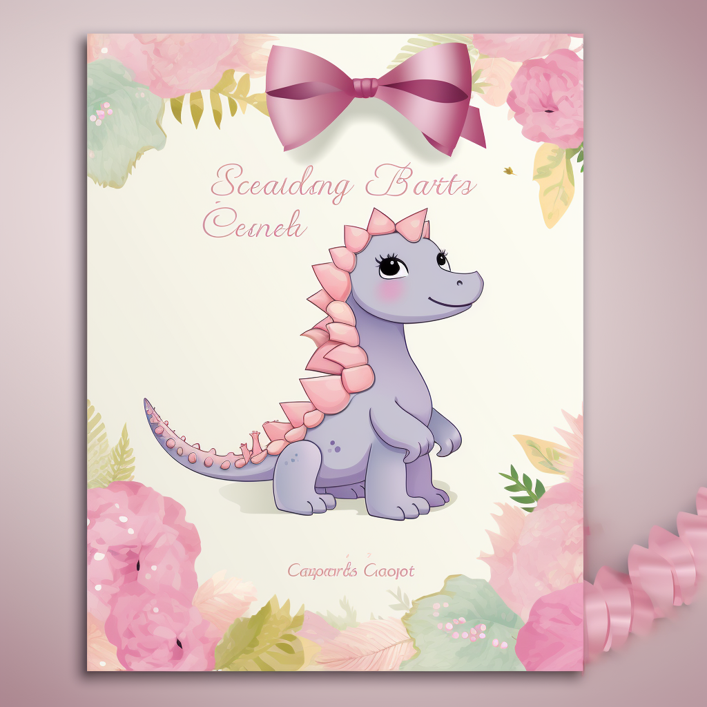 Adorable female dinosaur with flowers and bow