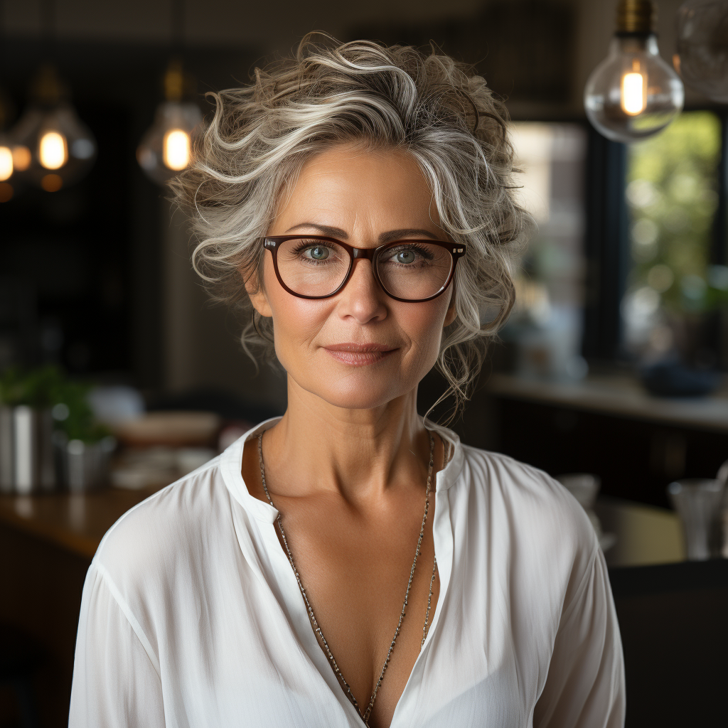 Female doctor in white blouse, age 50