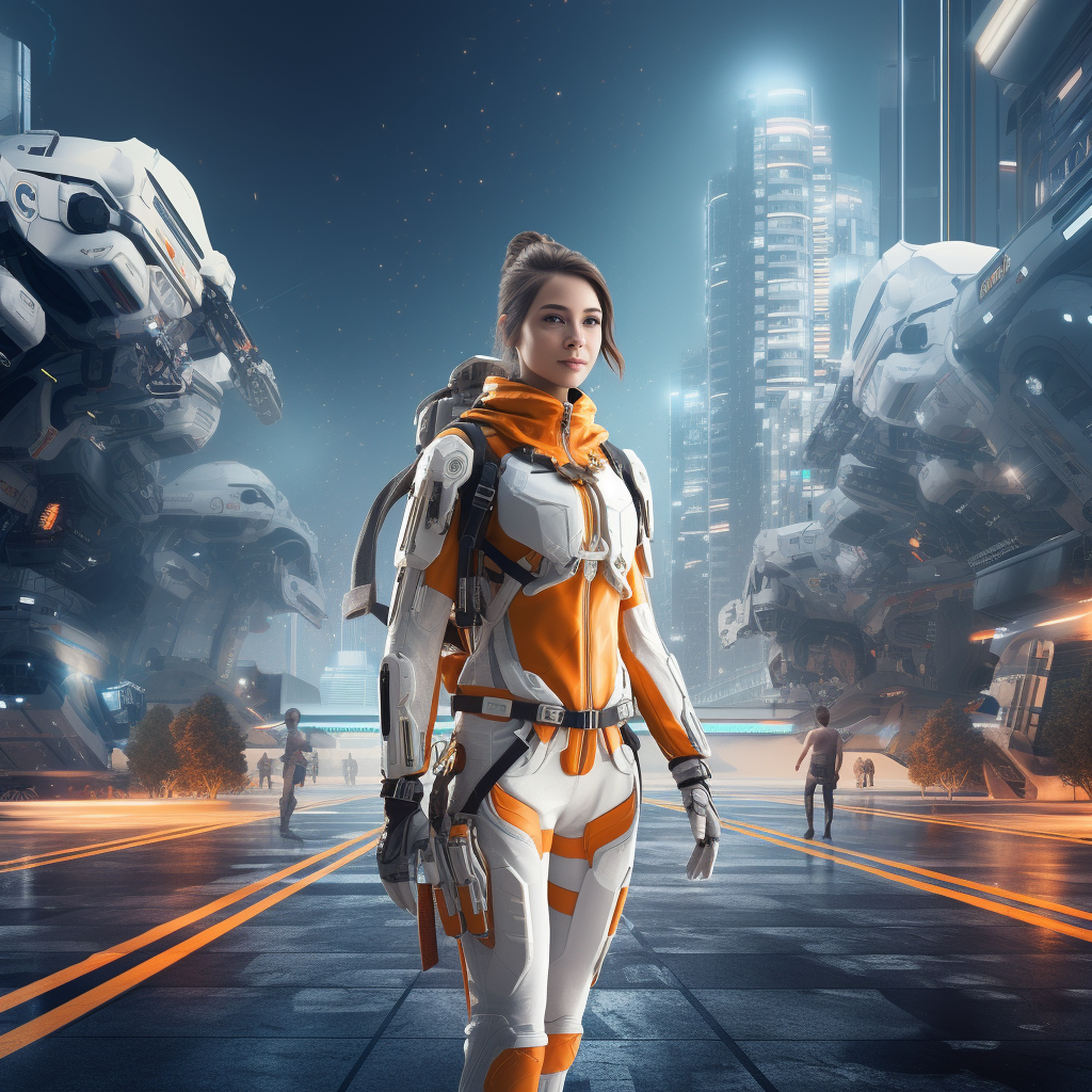 Female Doctor Astronaut in Urban Warzone