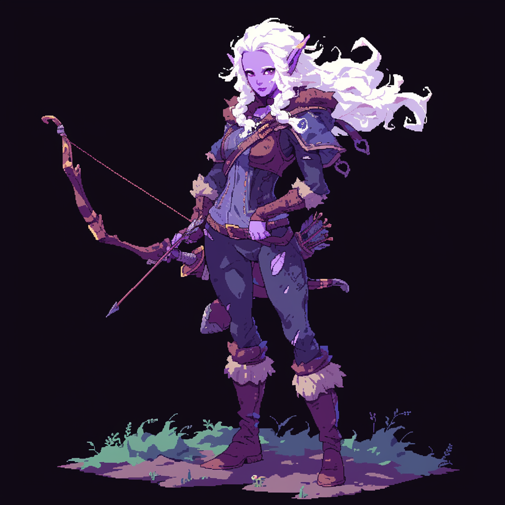 Pixel art female drow elf hunter