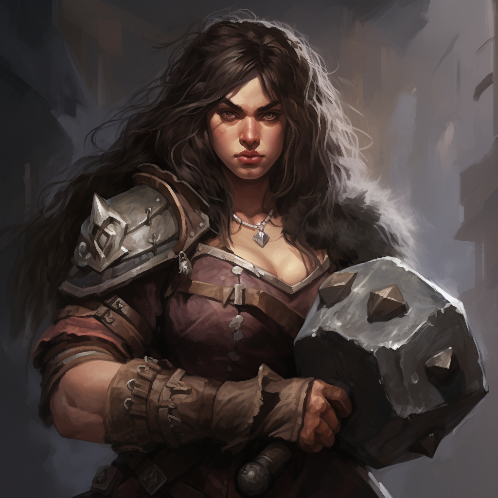 Female dwarf with black hair and hammer