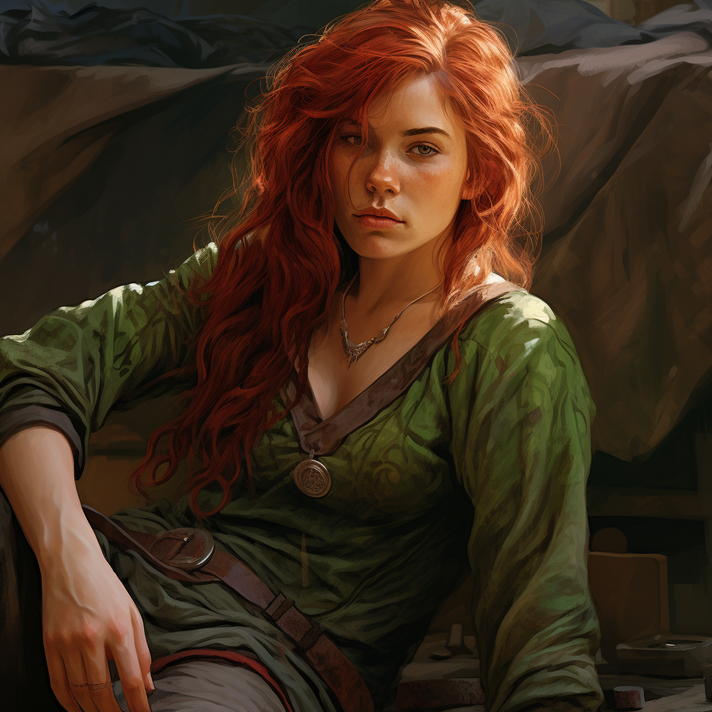 Female dwarf with red hair and green clothes