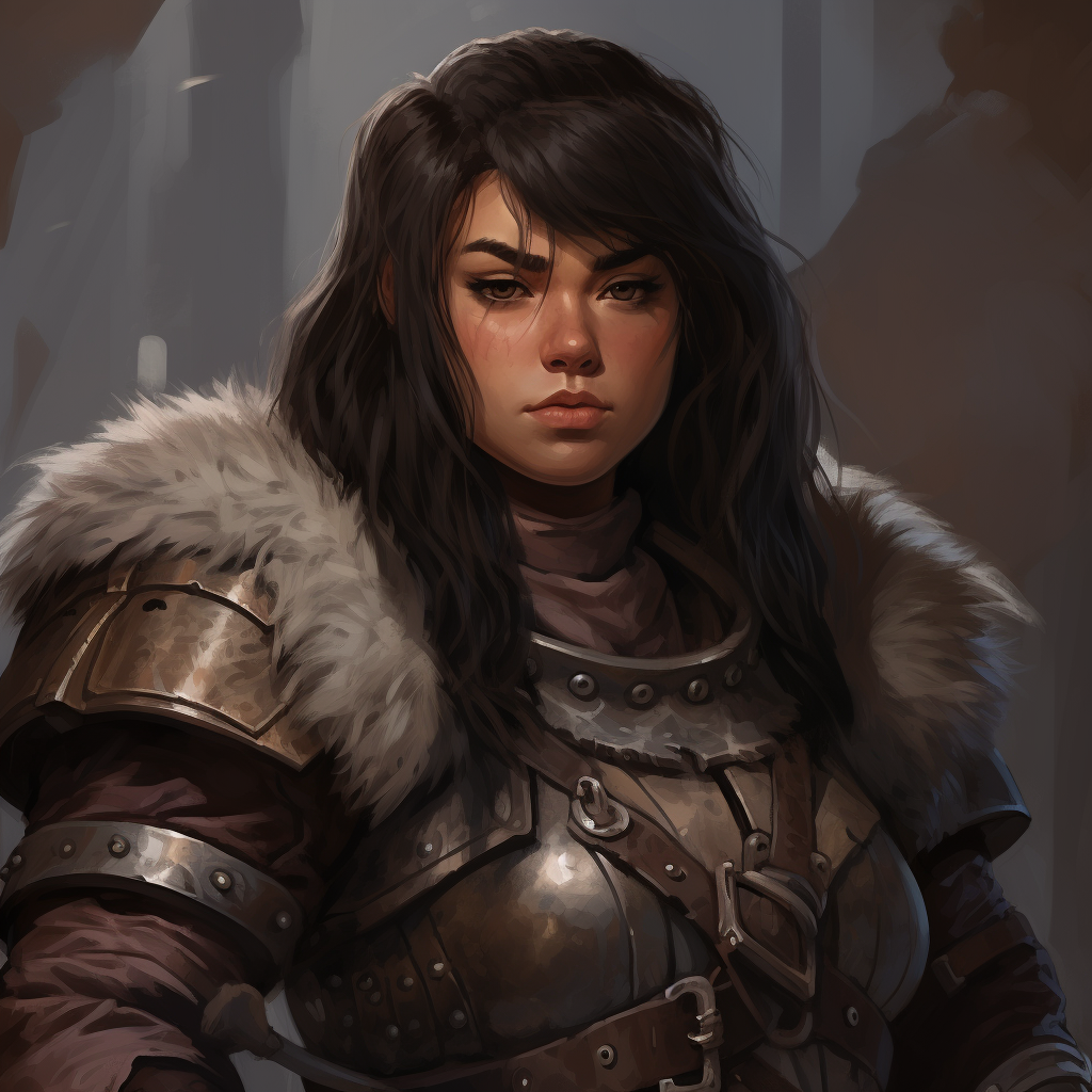 Female dwarf with black hair and a hammer