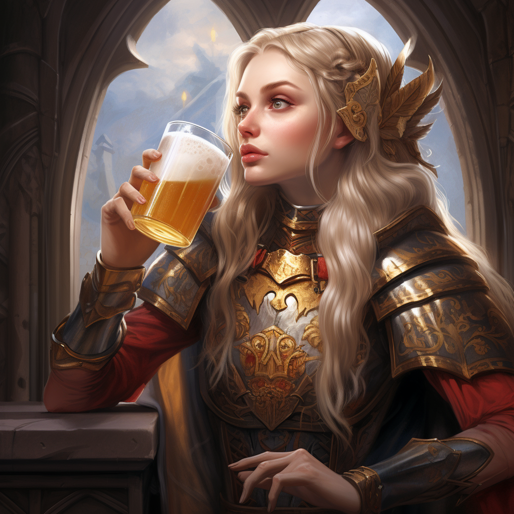 Female elf enjoying a beer