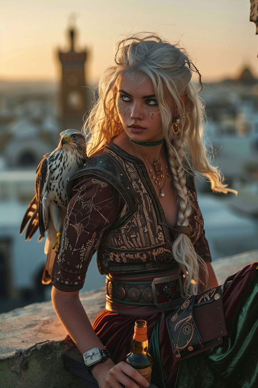 Stunning female elf with hawk