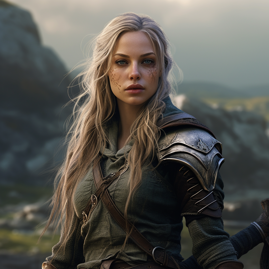 Brave female elf veteran in a fantasy setting