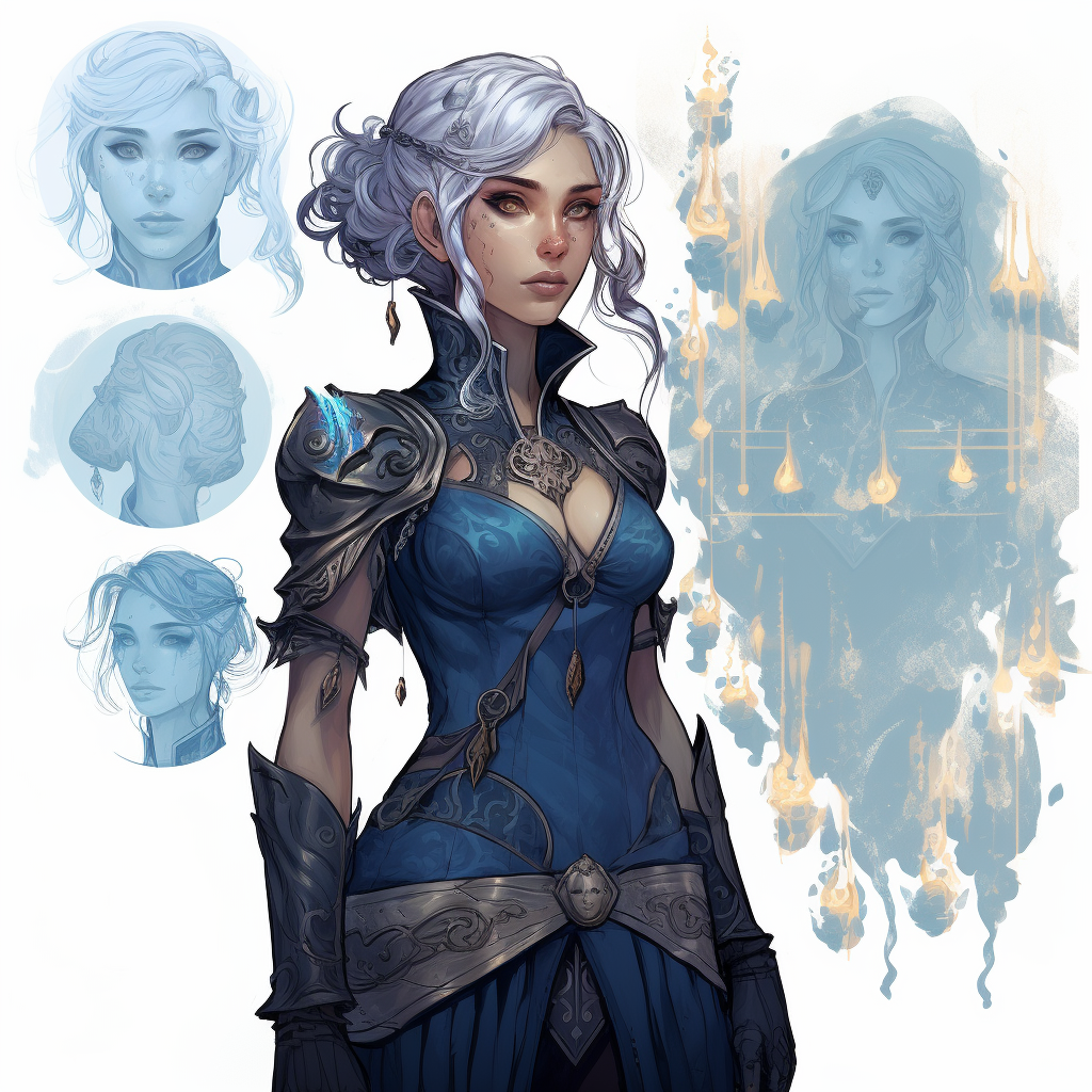 Female elf warlock with blue hair