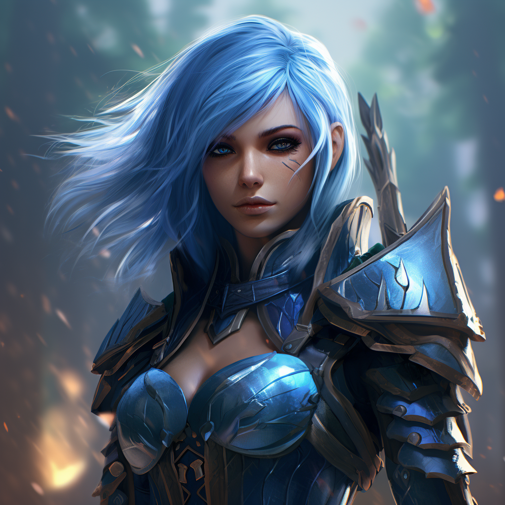 Female Elf Warrior with Blue Hair