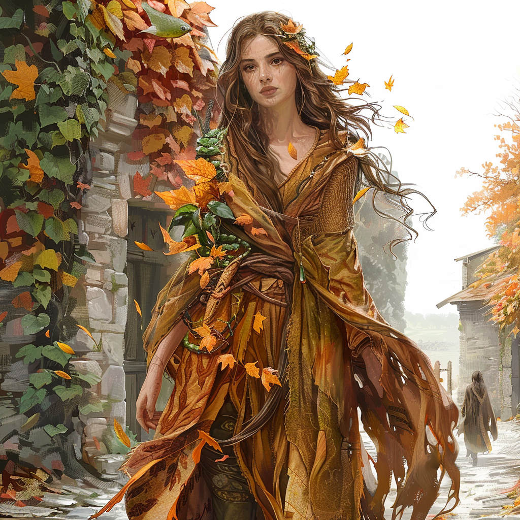 Female Elven Druid in Leaf Robe