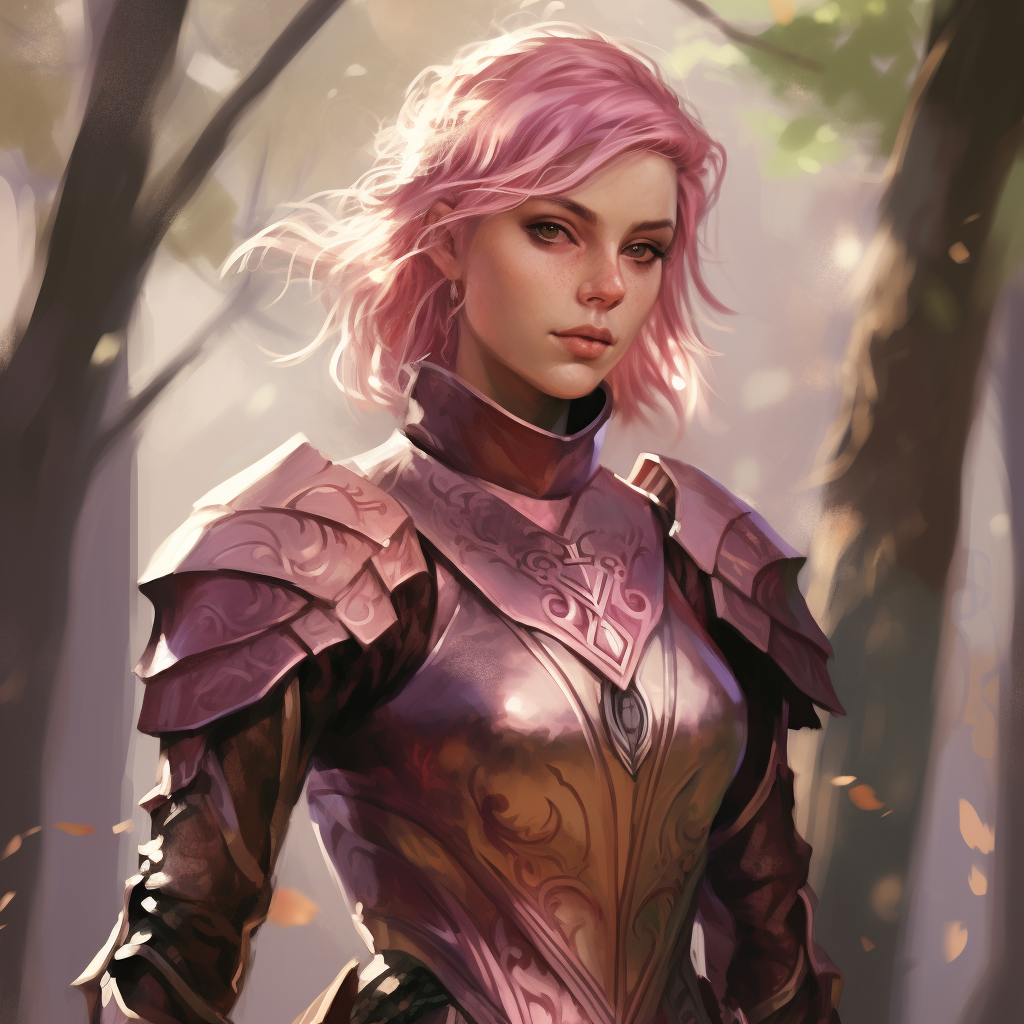 Female Elven Fighter with Pixie Cut and Half Plate Armor