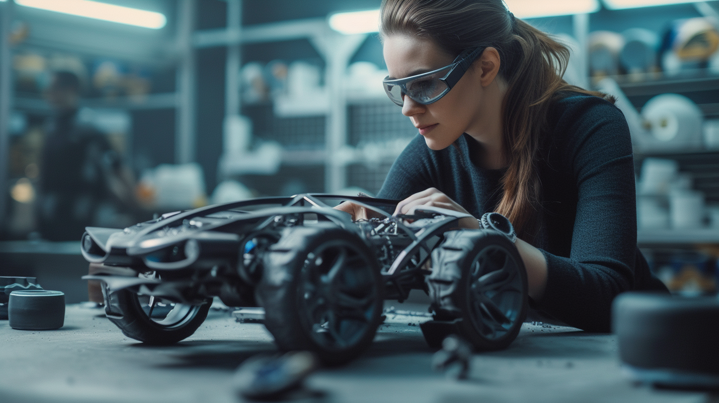 Female Engineer with Fly Car Model