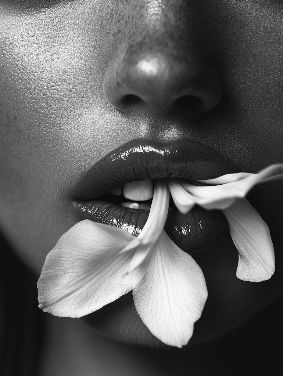 Detailed female face with flower