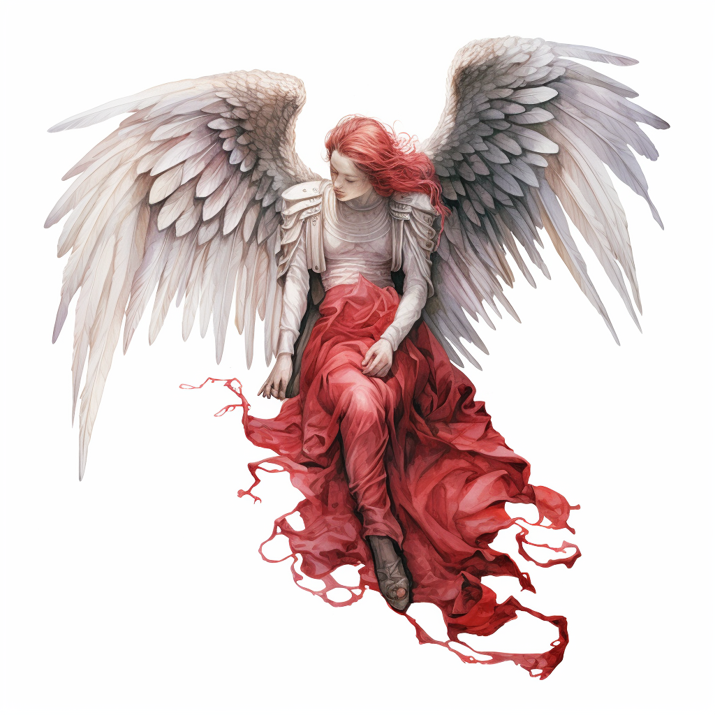 Watercolor of Female Fallen Angel with Red Wings