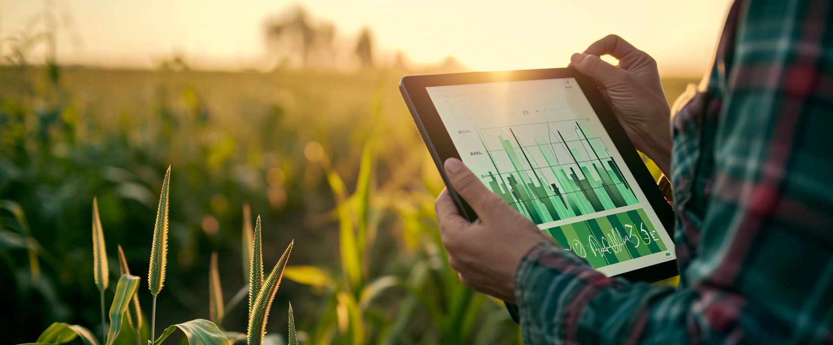 Female farmer using iPad charts