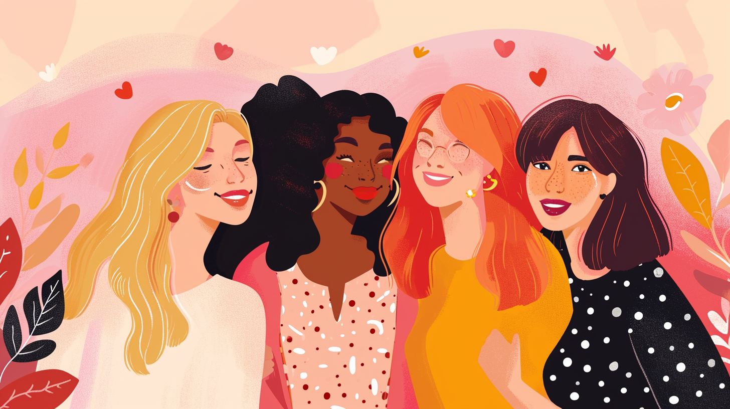 Female friends celebrating Galentines Day