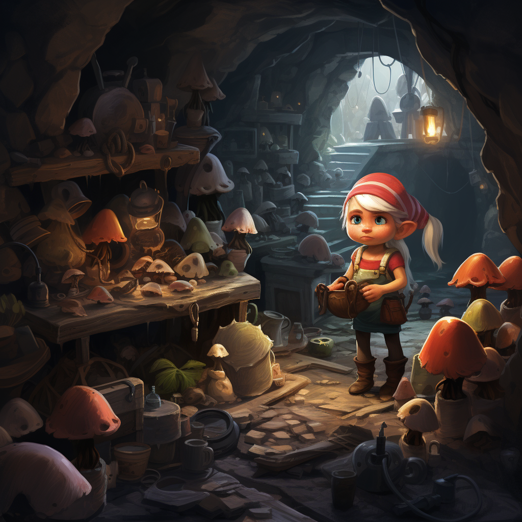 Female gnome working in cave factory