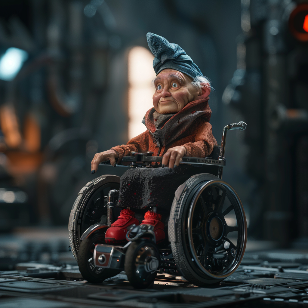 Small Gnome in Futuristic Wheelchair