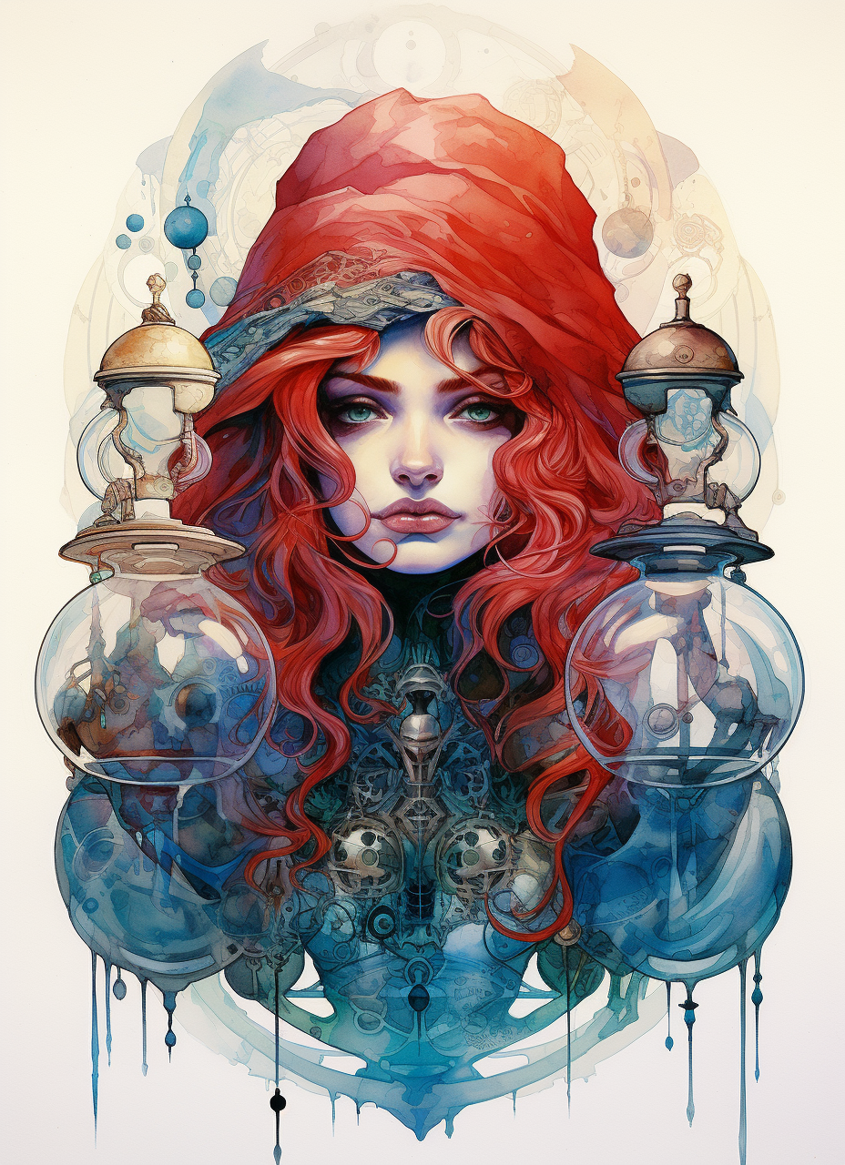 Colorful portrait of a female gnome inventor alchemist