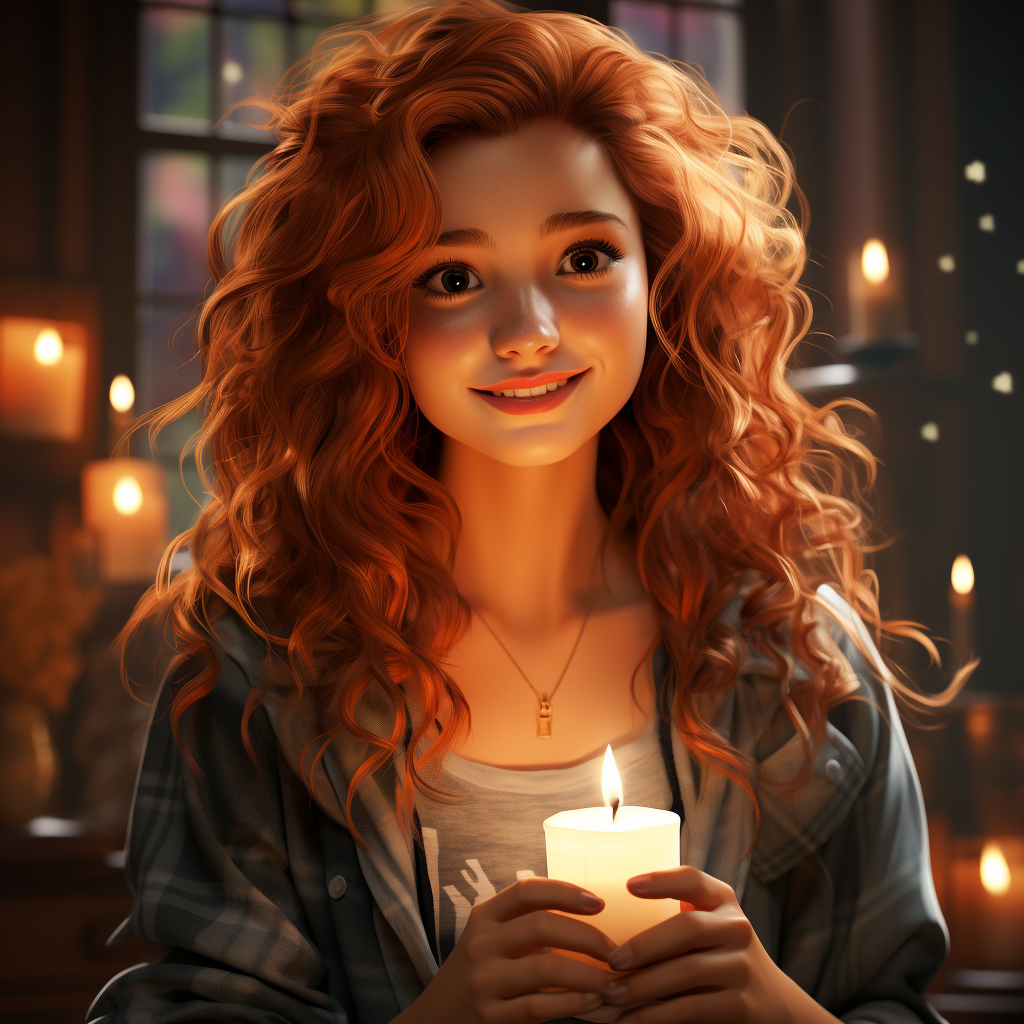 Hand-drawn female geek character holding a candle