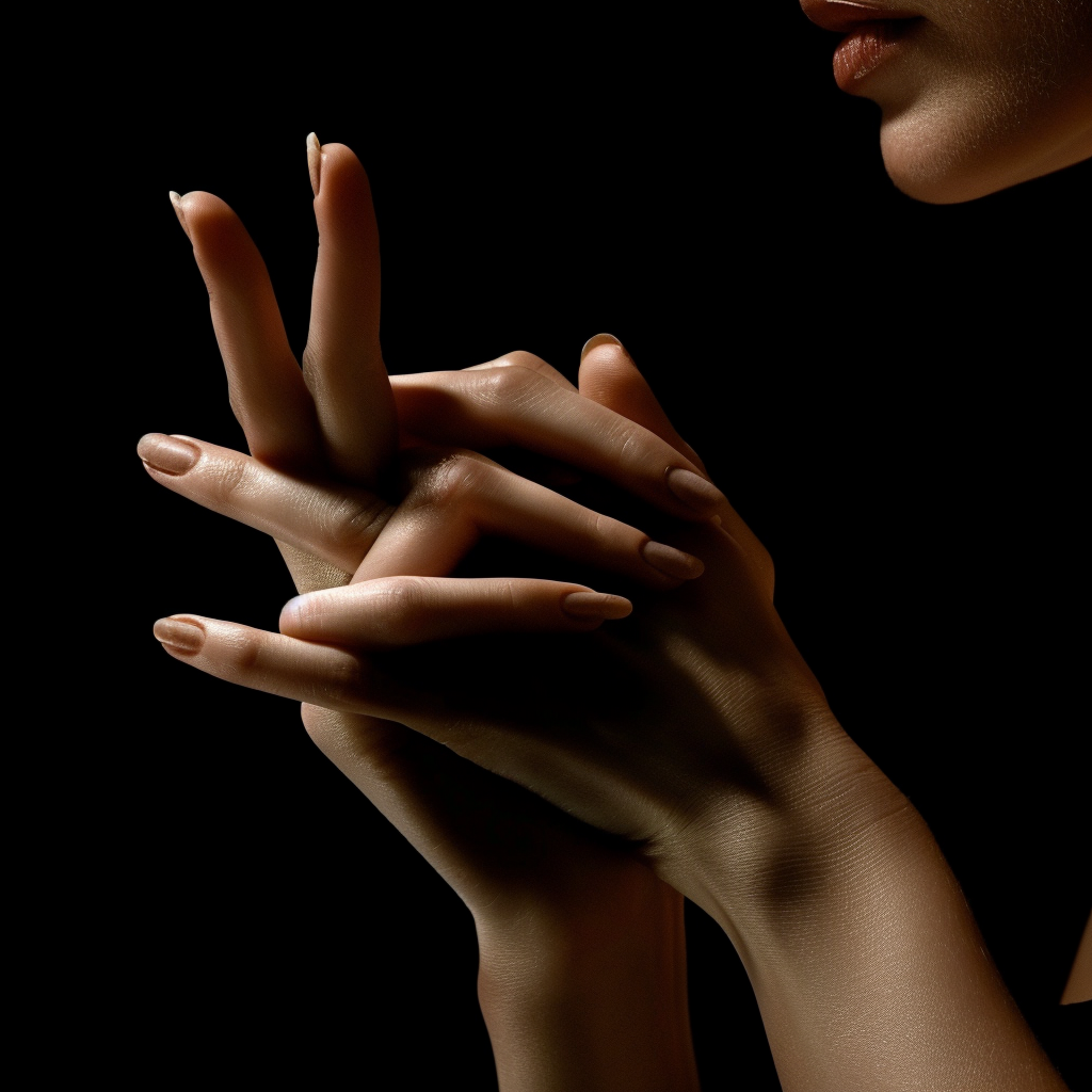 Female hands shushing gesture realistic cinematic