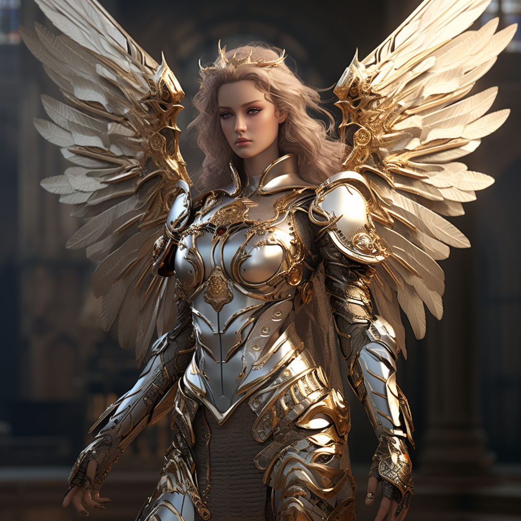 Female angel in armor with wings