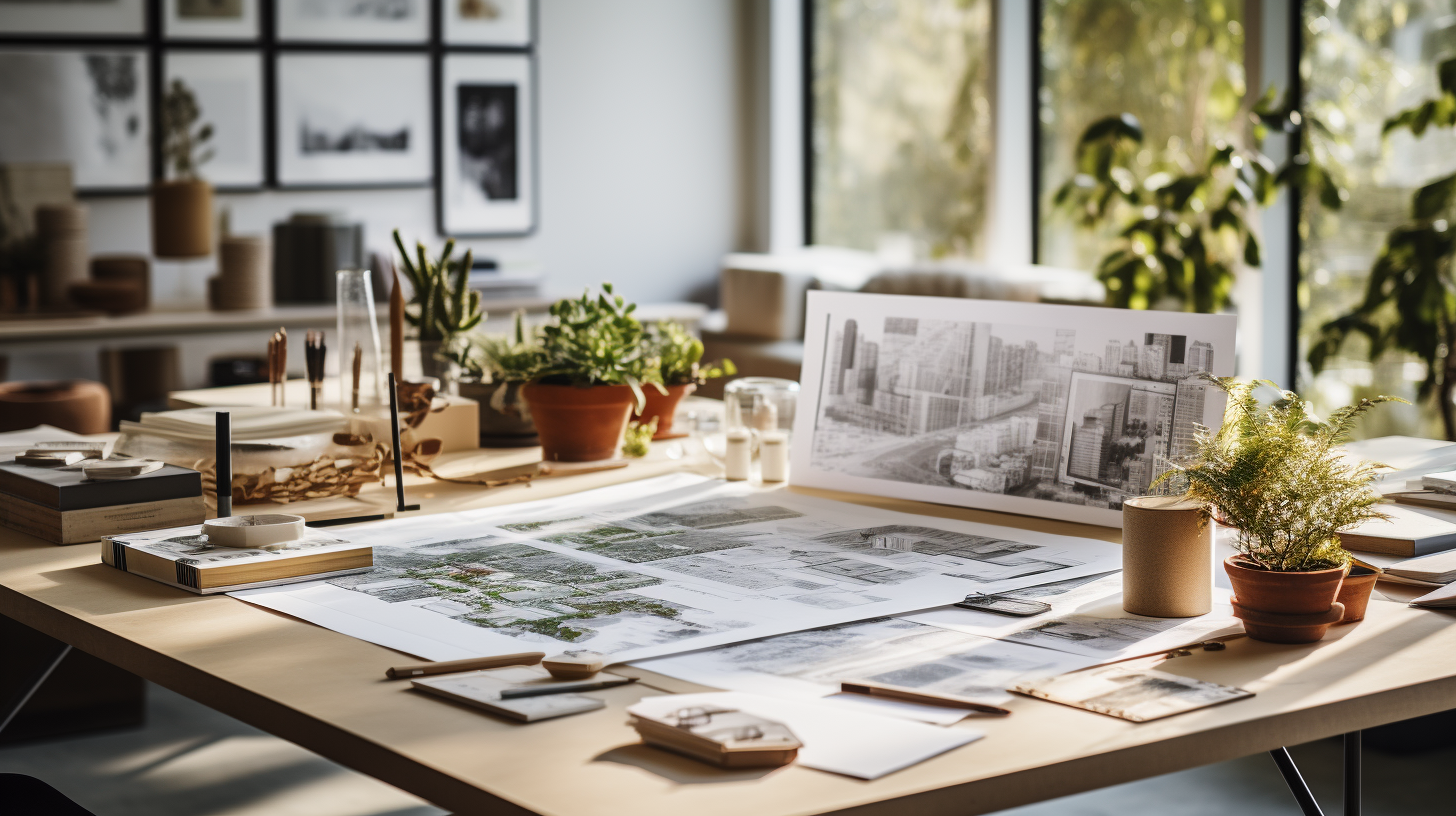 Female interior designer examining floor plan