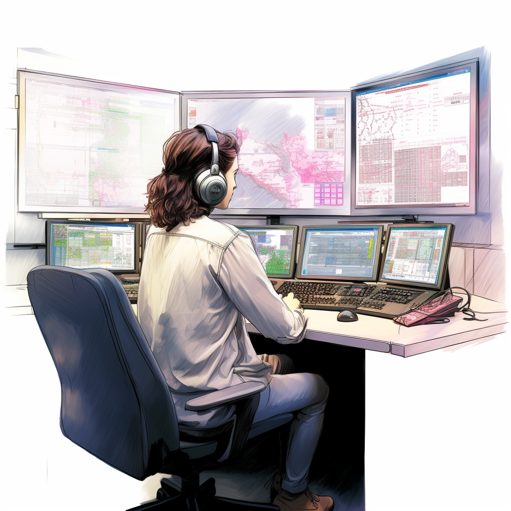 Young female IT professional in control room