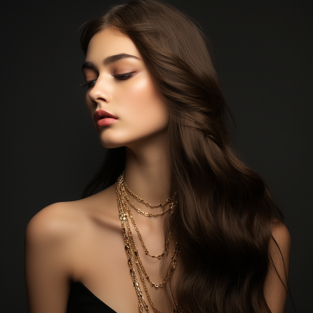 Female model with gold chain necklace