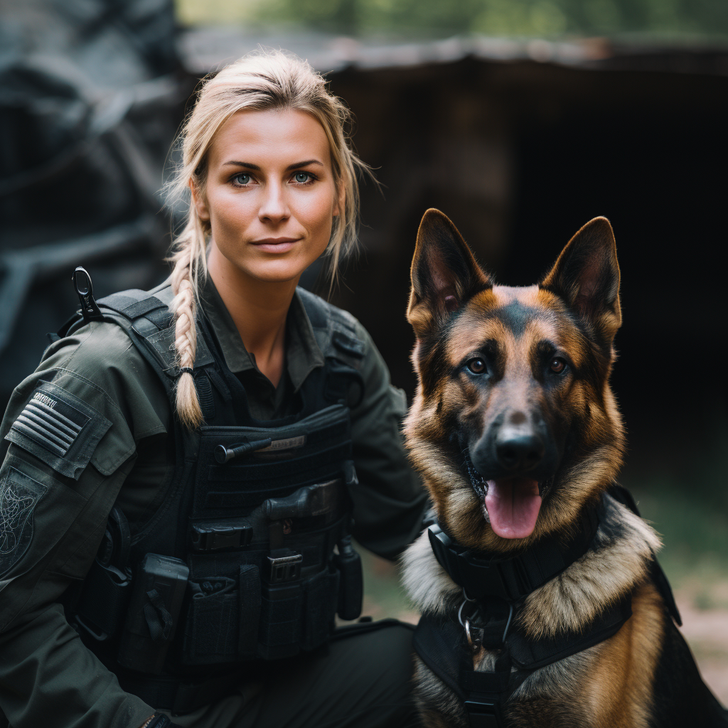 Female K9 Handler with German Shepherd on Leash