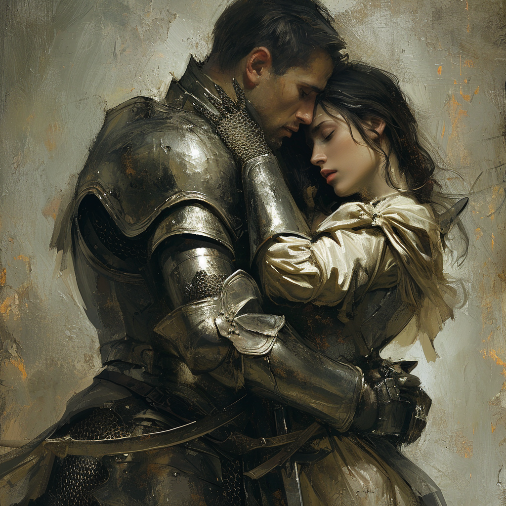 Female Knight Protecting Man  image