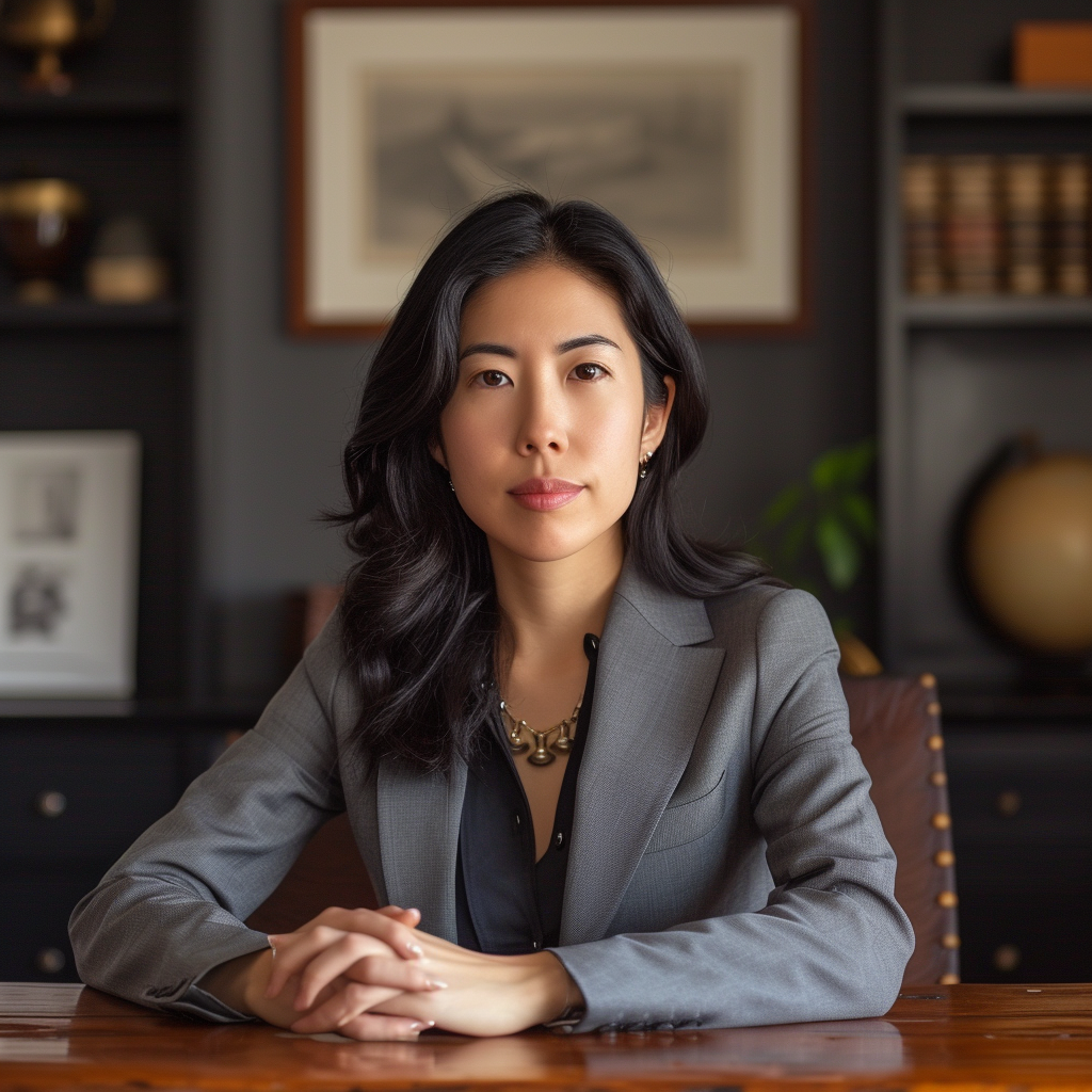 Female lawyer at wooden desk office