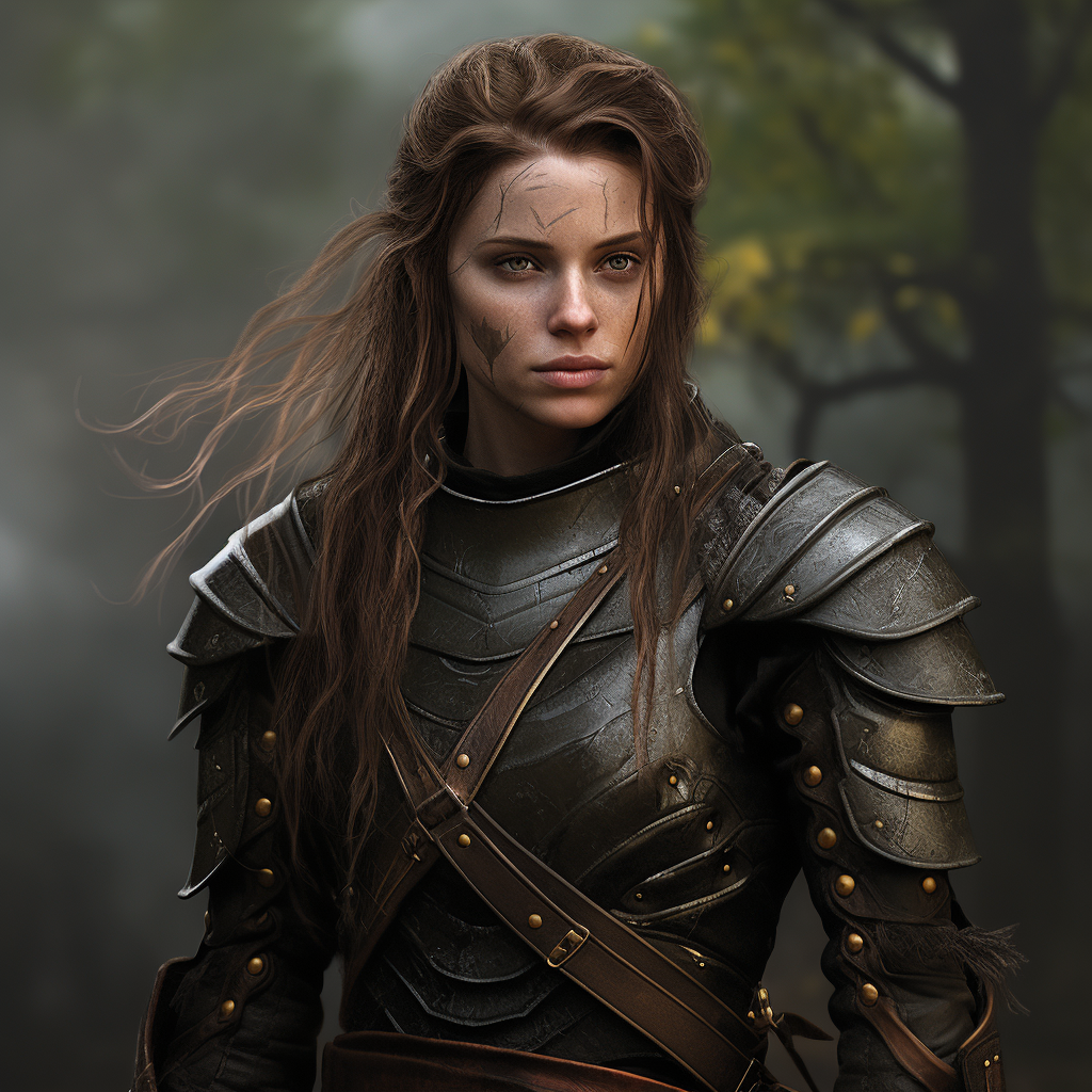 Female ranger in leather armor with scar