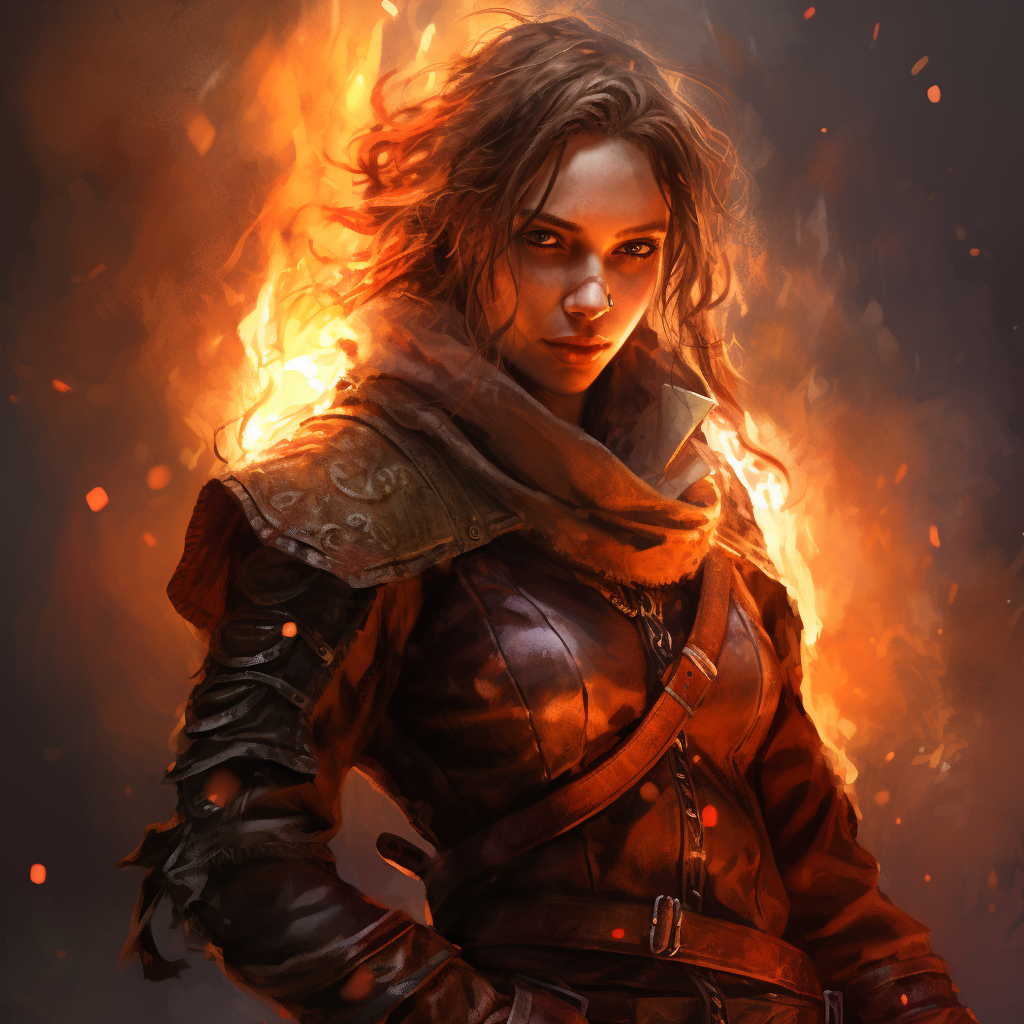 Female mercenary with fire in fantasy setting